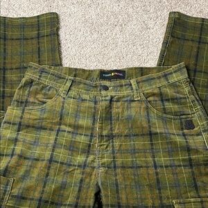 Teddy Fresh Green Blue Plaid Corduroy Cargo Pants Size 30 Unisex